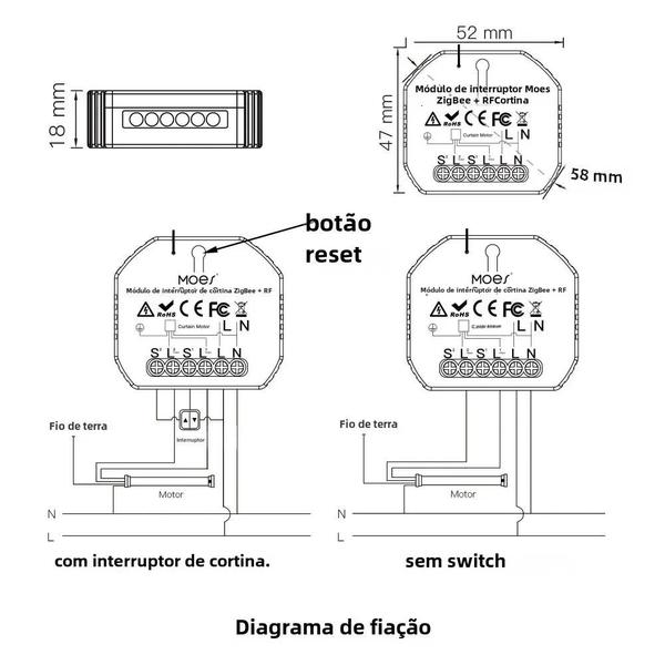 Módulo Interruptor de Cortina Inteligente Zigbee/RF433 - Smart Life/Tuya App Imagem de Módulo Interruptor de Cortina Inteligente Zigbee/RF433 - Smart Life/Tuya App