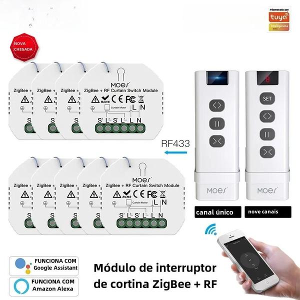 Módulo Interruptor de Cortina Inteligente Zigbee/RF433 - Smart Life/Tuya App Imagem de Módulo Interruptor de Cortina Inteligente Zigbee/RF433 - Smart Life/Tuya App