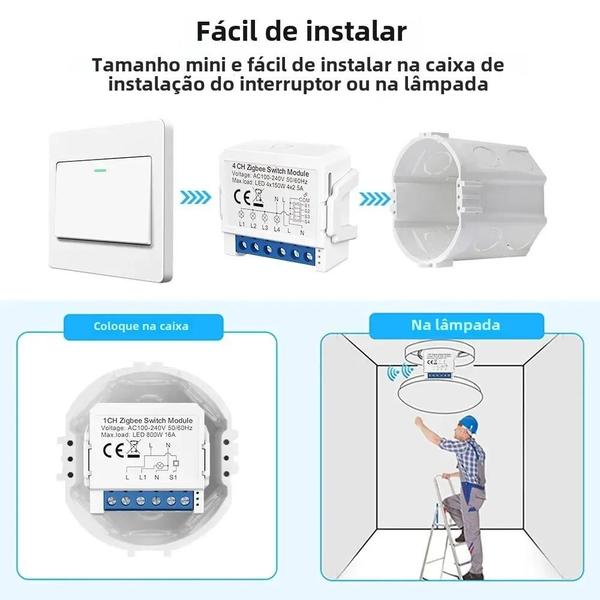 Imagem de Módulo Interruptor de Luz Wi-Fi Inteligente Tuya - 1/2/3/4 Gangues - Controle DIY