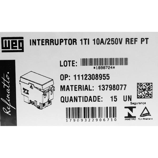 Imagem de Modulo Interruptor Intermediario Refinatto 10A Weg Preto