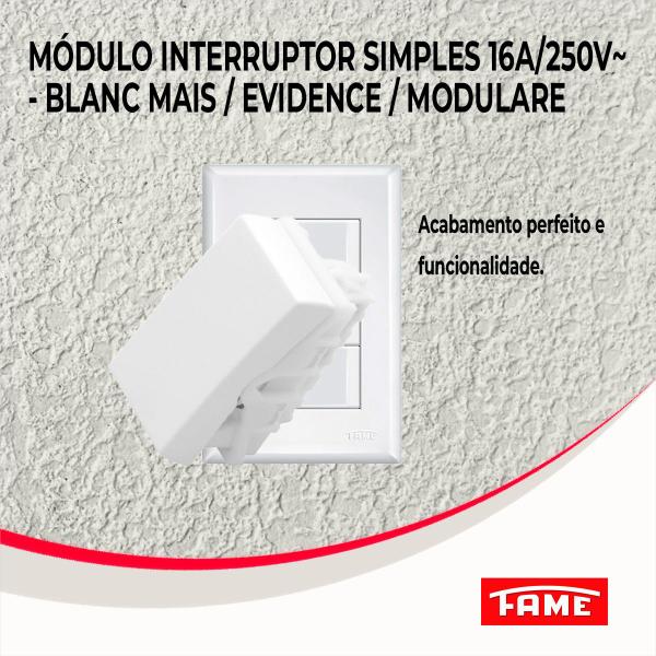 Imagem de Módulo Interruptor Simples 16a/250v~ - Blanc Mais / Evidence