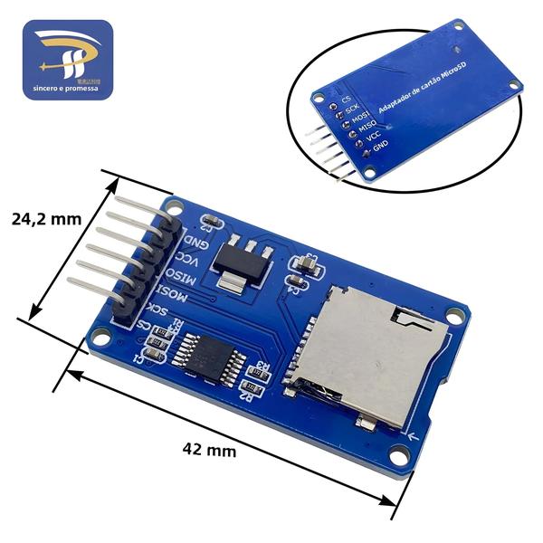 Imagem de Módulo Leitor de Cartão Micro SD 5V/3.3V SPI - Conversor de Nível para Arduino