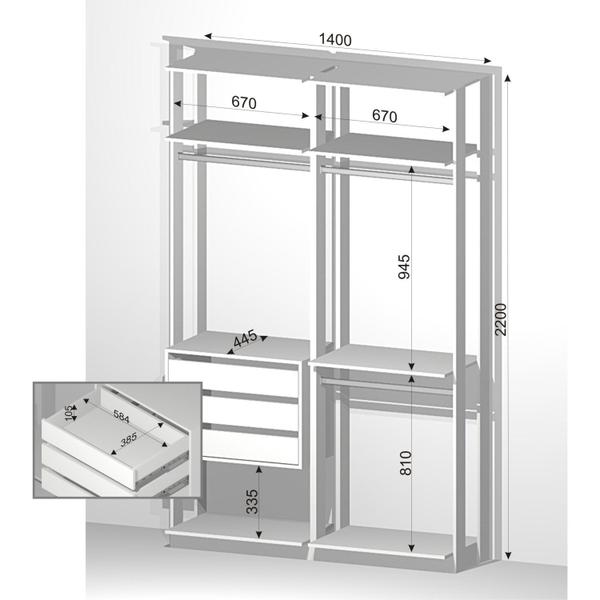 Imagem de Módulo para Closet 3 Cabideiros 3 Gavetas Be Mobiliário