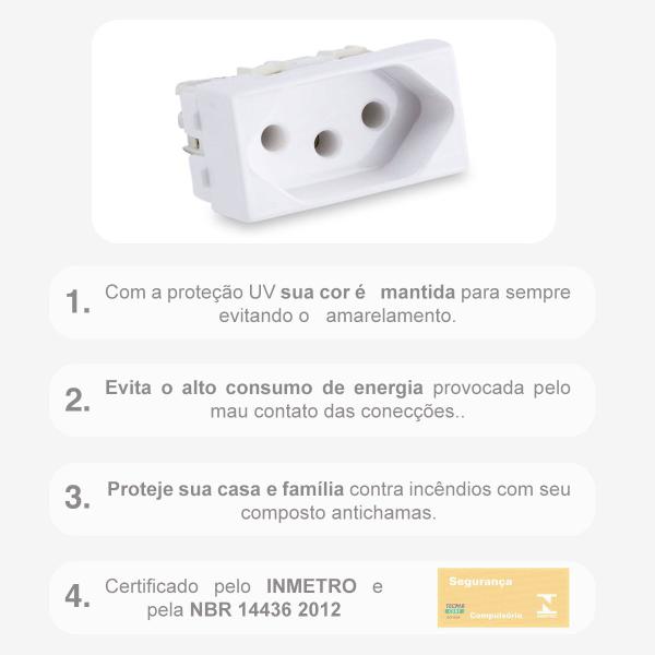 Imagem de Módulo Tomada 10A 250v Force Line Linha Rubi 3 Pinos Bivolt Elétrica de Parede