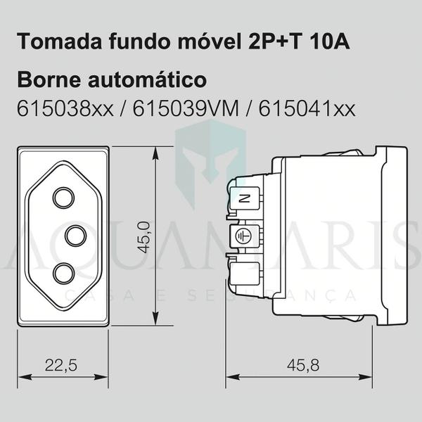 Imagem de Módulo Tomada 10A Fundo Móvel 2P+T Borne Automático Preto PIAL Plus+ 615041PT Legrand