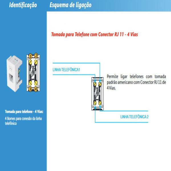 Imagem de Módulo Tomada Telefone RJ11 4 Vias Modulare Blanc Evidence