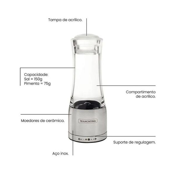 Imagem de Moedor Aço Inox/acrílico Com Moinho Em Cerâmica Tramontina