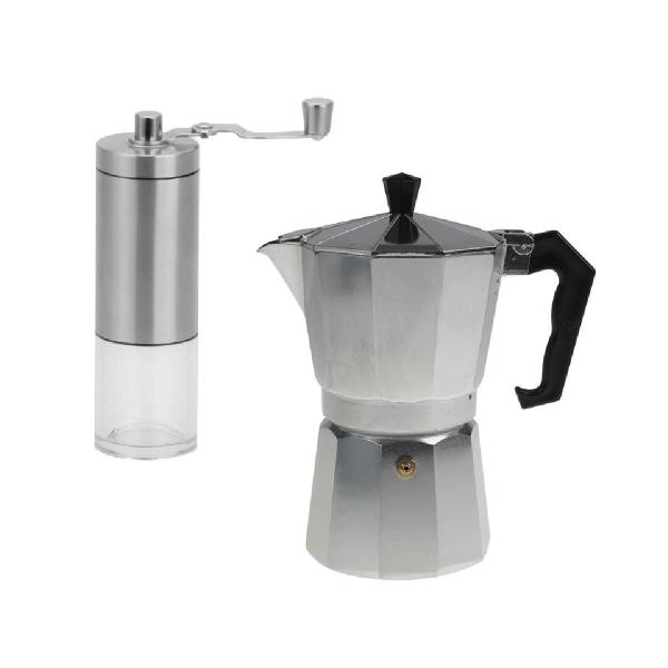 Imagem de Moedor Café Manivela Manual + Cafeteira Italiana Moka 300Ml