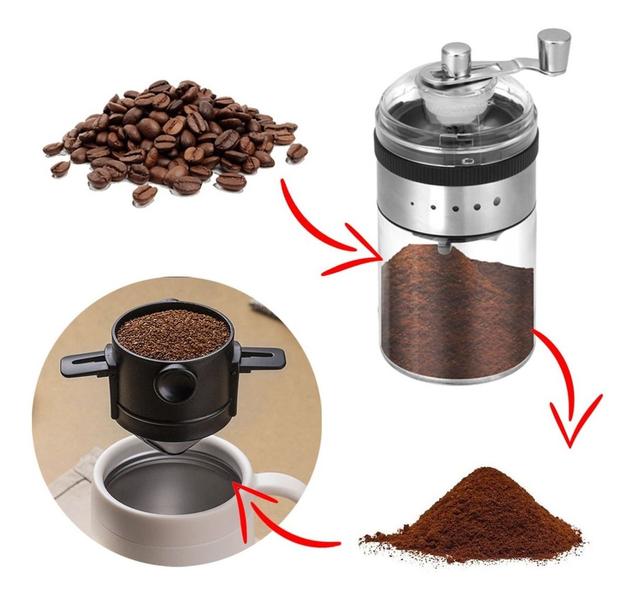 Imagem de Moedor de Café e Grãos Manual com Ajuste de Moagem e Mini Coador sem Papel Portátil Luxo