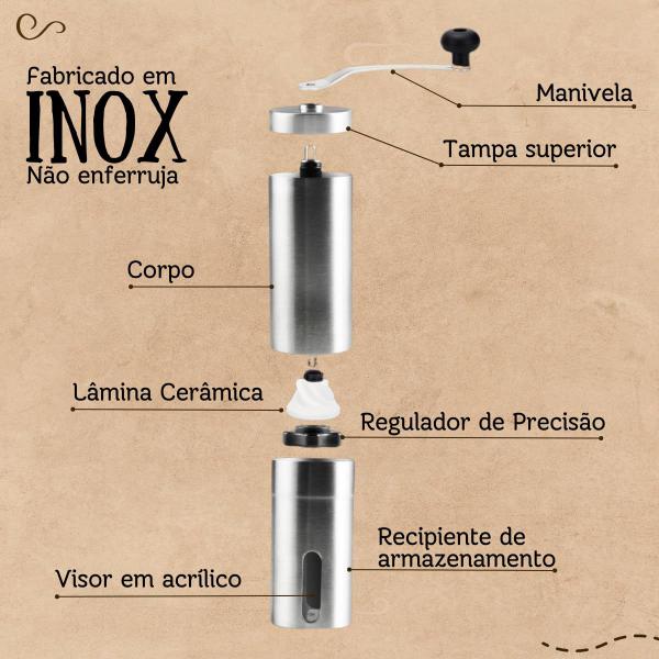 Moedor de Café Grãos Manual Inox Portátil Cerâmica - Novo Sec Imagem de Moedor de Café Grãos Manual Inox Portátil Cerâmica