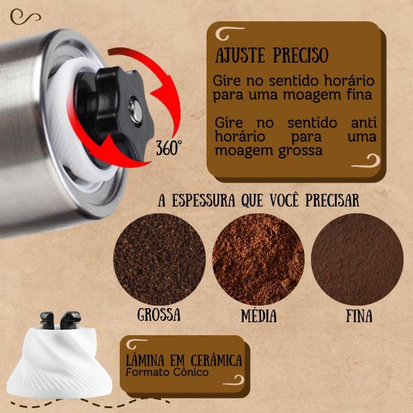 Moedor de Café Grãos Manual Inox Portátil Cerâmica - Novo Sec Imagem de Moedor de Café Grãos Manual Inox Portátil Cerâmica