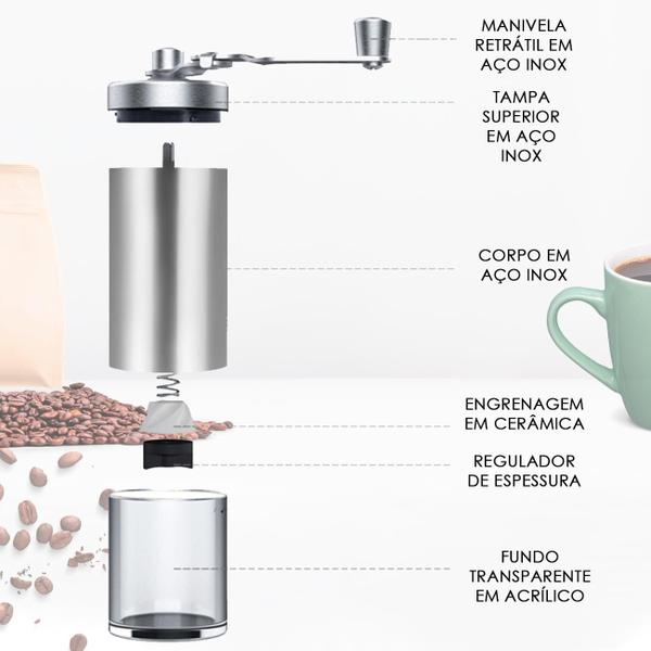 Imagem de Moedor De Café Manual Cerâmica Gourmet Em Inox Premium