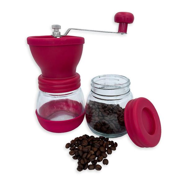 Imagem de Moedor De Café Manual com Vidro Plastico Inox Ceramica - Rosa