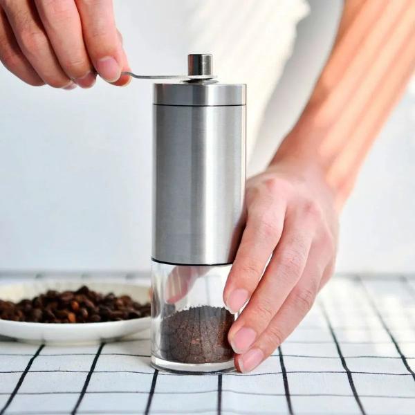 Imagem de Moedor De Café Manual Inox Com Manivela Giratória Moer Grãos