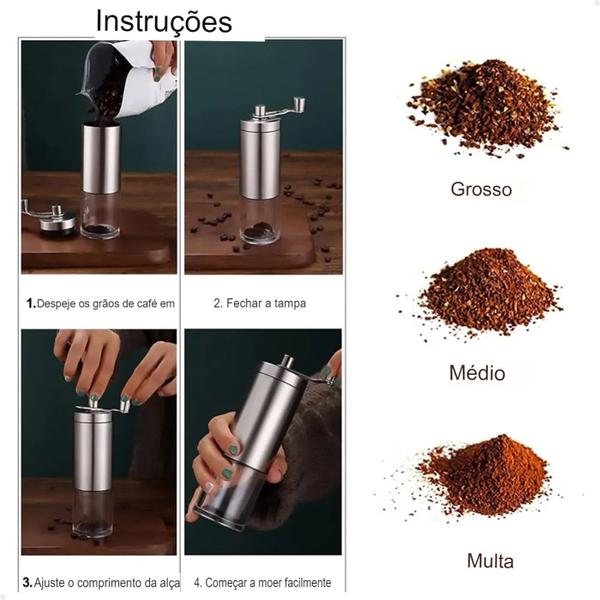 Imagem de Moedor de Café Manual Lorben Compacto em Inox com Ajuste de Moagem Manivela Giratória