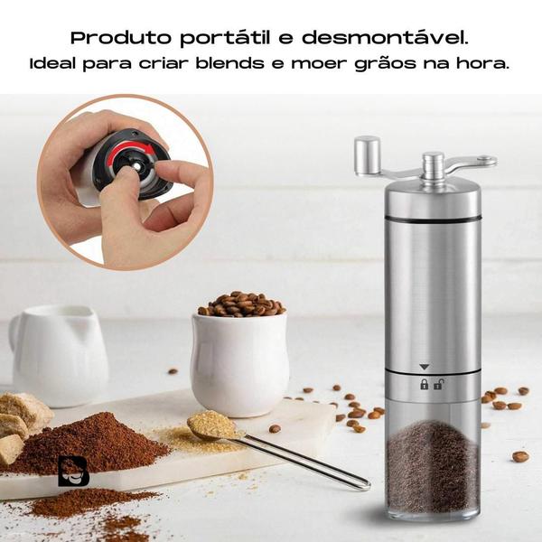 Imagem de Moedor De Café Manual Portátil Para Moer Grão Desmontável e Fácil de Limpar Ajustável Aço Inoxidável