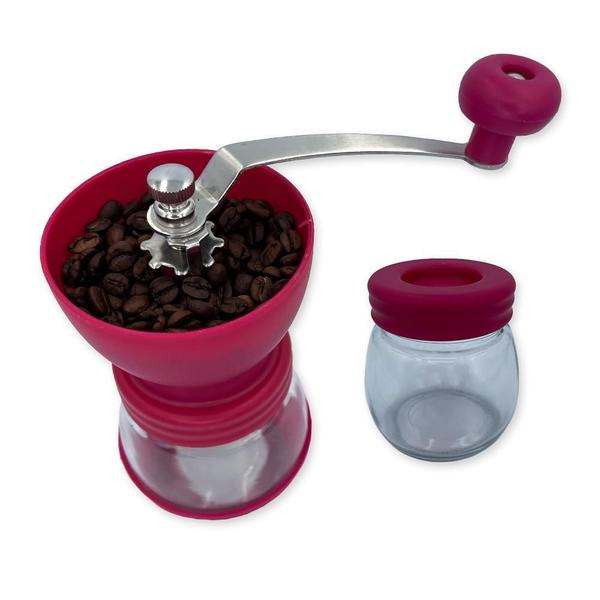 Imagem de Moedor De Café Manual Vidro E Inox Rosa Com Regulagem