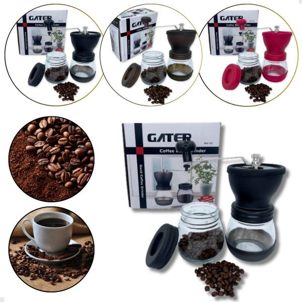 Moedor De Café Manual Vidro Plastico Inox C/ Porta Pó - Gater Imagem de Moedor De Café Manual Vidro Plastico Inox C/ Porta Pó