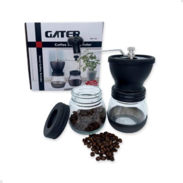 Moedor De Café Manual Vidro Plastico Inox C/ Porta Pó - Gater Imagem de Moedor De Café Manual Vidro Plastico Inox C/ Porta Pó