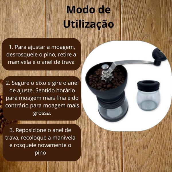 Moedor De Café Manual Vidro Plastico Inox C/ Porta Pó - Gater Imagem de Moedor De Café Manual Vidro Plastico Inox C/ Porta Pó