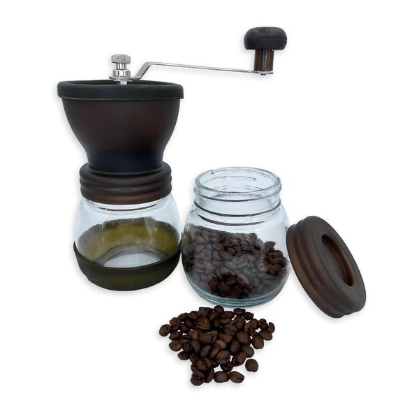 Imagem de Moedor de Café Manual Vidro Plastico Inox Ceramica Marrom