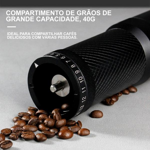 Imagem de Moedor de Café Triturador Grãos Gourmet Manual Profissional Ajustável Com Pincel Cozinha Portátil