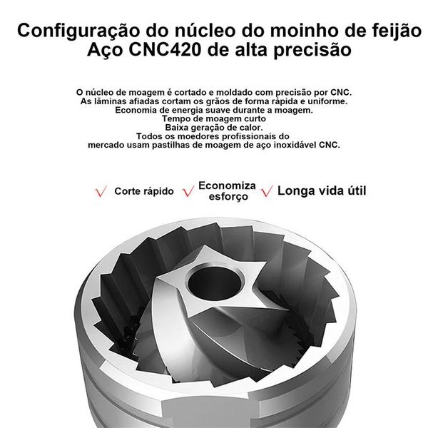 Imagem de Moedor de Café Triturador Grãos Gourmet Manual Profissional Ajustável Com Pincel Cozinha Portátil