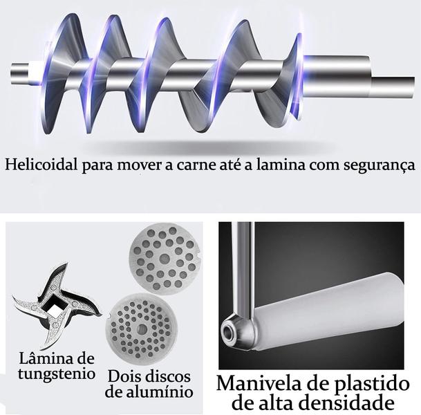 Imagem de Moedor de Carne Manivela Manual N10 Maquina De Moer Profissional para fazer Carne Moida Linguiça e Hamburguer Portatil com Prensa