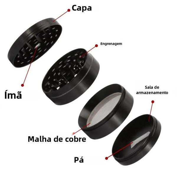 Imagem de Moedor De Especiarias De Ervas De Alumínio Portátil 40mm 4 Camadas Com Raspador Moinho De Alimentos