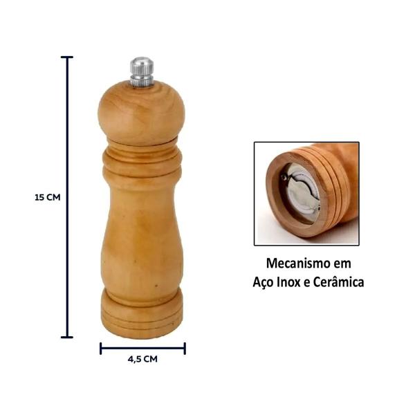 Imagem de Moedor De Pimenta Sal Grosso Triturador Cozinha Madeira 15cm