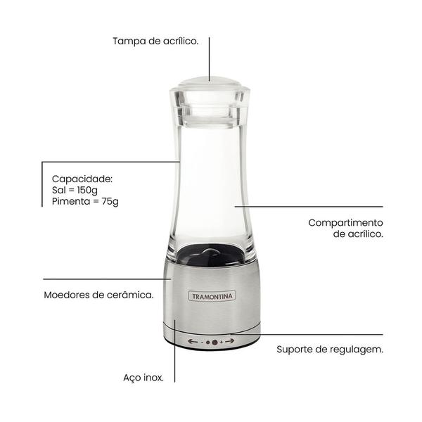 Imagem de Moedor de Sal e Pimenta Tramontina Realce 61653000 Inox