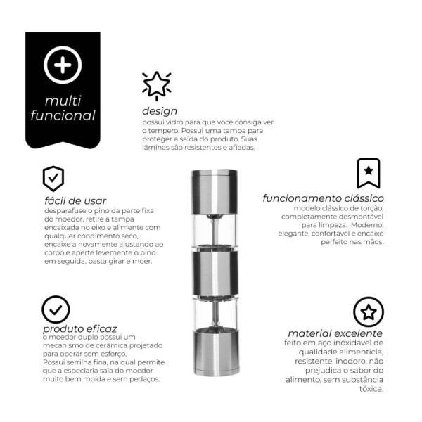 Imagem de Moedor duplo inox  de sal e pimenta  de mesa 2 em 1  11 cm