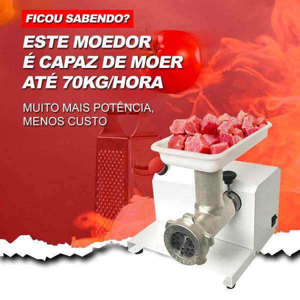 Imagem de Moedor e Extrusor Elétrico para Carne e Embutidos Profissional Bivolt Saro Branco