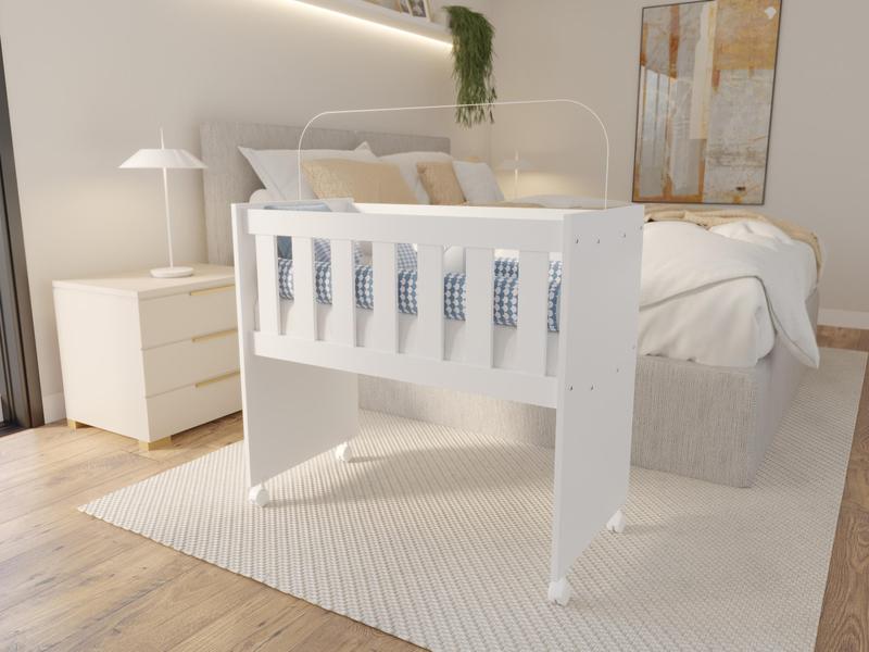 Imagem de Moises Mini Berço Malu Para Quarto Do Bebê Com Rodizios Para Meninos E Meninas Moderno Com Colchão Multifuncional Kids Cor Branco