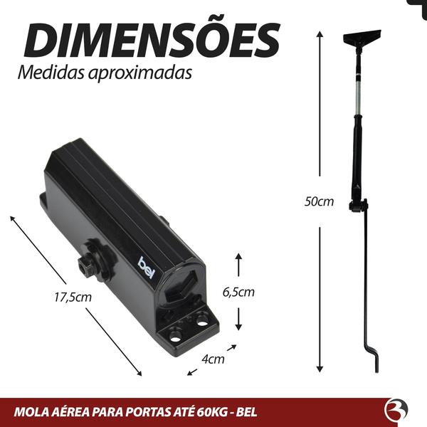 Imagem de Mola Aérea Automática Hidráulica para Portas Até 60Kg Interna e Externa - Bel