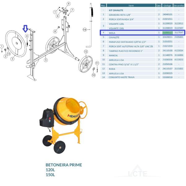 Imagem de Mola De Tração Da Haste Betoneira Menegotti 120L