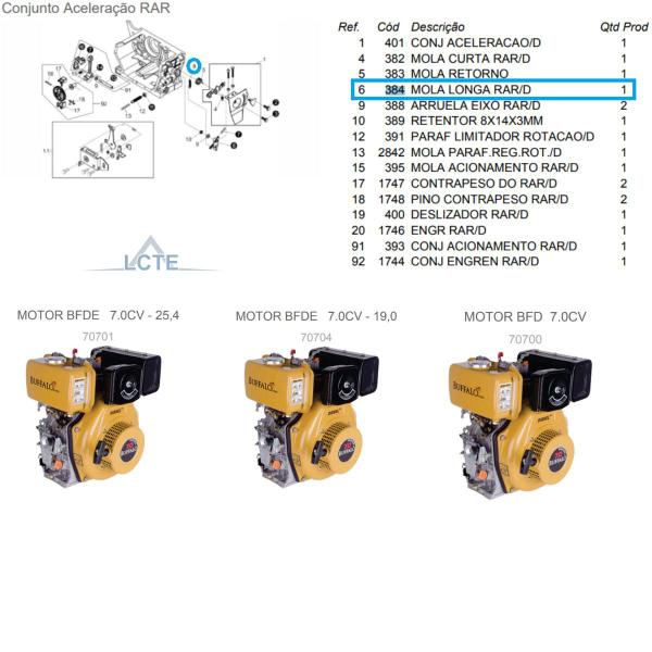 Imagem de Mola Longa Rar Do Motor 5.0/7.0hp Diesel Buffalo - 384