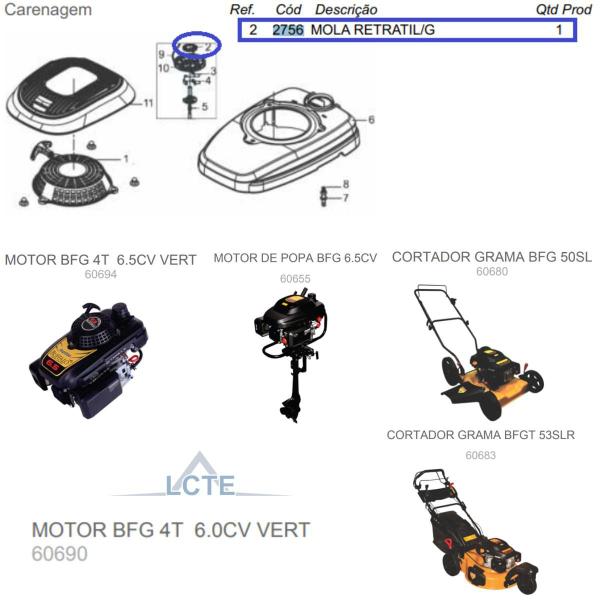 Imagem de Mola Tampa De Partida Cortador De Grama Motor 6.5 Vertical