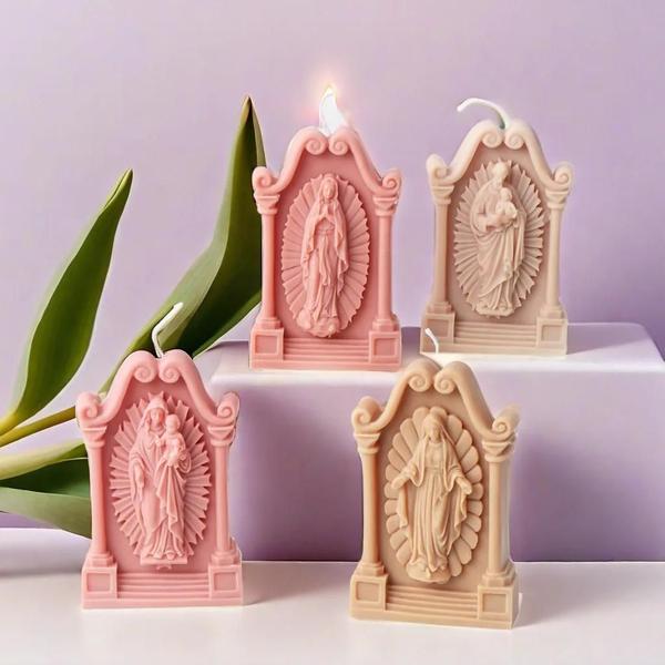 Imagem de Molde 3D de Vela de Resina e Gesso - Virgem Maria, Jesus, Rainha e Deusa da Justiça