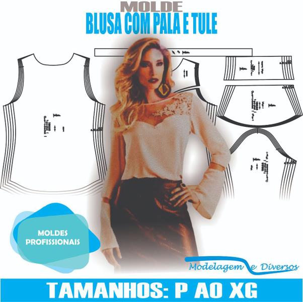 Imagem de Molde blusa pala e tule, modelagem&diversos, p-xg, correios