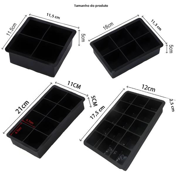 Imagem de Molde de Bandeja de Gelo de Silicone Jumbo - 4/6/8/15 Grades - Qualidade Alimentar