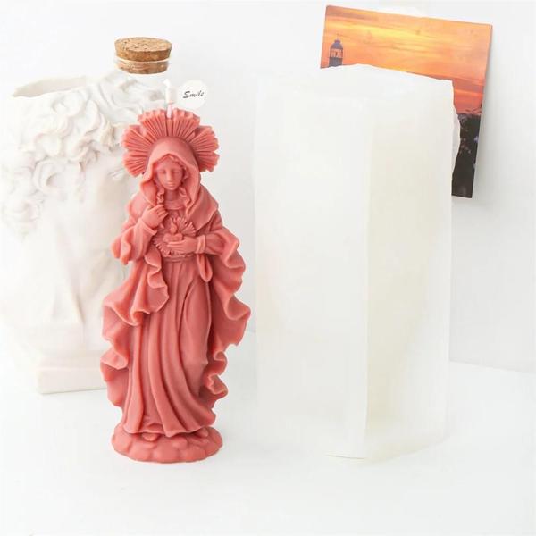 Imagem de Molde de Silicone 3D da Virgem Maria - Para Velas, Gesso e Decoração Religiosa