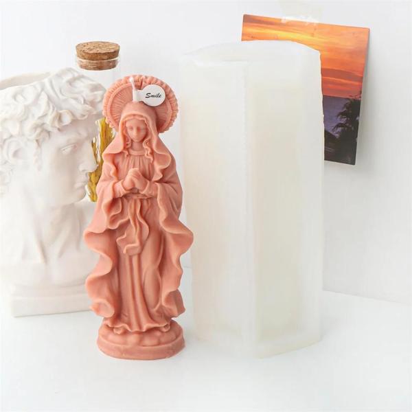 Imagem de Molde de Silicone 3D da Virgem Maria - Para Velas, Gesso e Decoração Religiosa