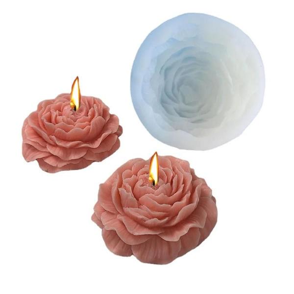 Imagem de Molde de Silicone 3D para Vela, Sabonete e Bolo - Formato de Peônia Rosa