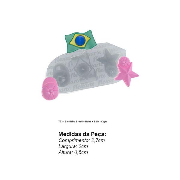 Imagem de Molde De Silicone 793 - Bandeira Brasil + Boné + Bola - Copa