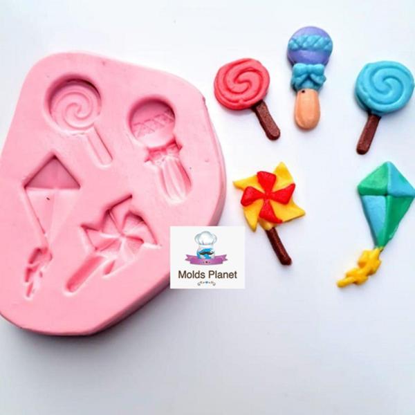 Imagem de Molde de silicone brinquedos, pirulito, pipa, resina, confeitaria, biscuit molds planet rb801