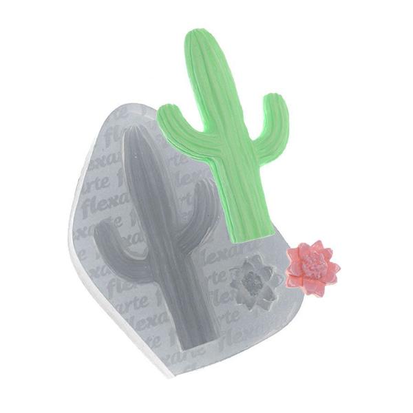 Imagem de Molde de Silicone Cacto Médio + Florzinha Ref. 465 Flexarte