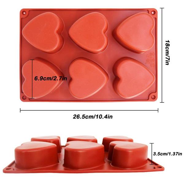 Imagem de Molde de silicone FindTop 6 cavidades em forma de coração (roxo/vermelho/marrom)