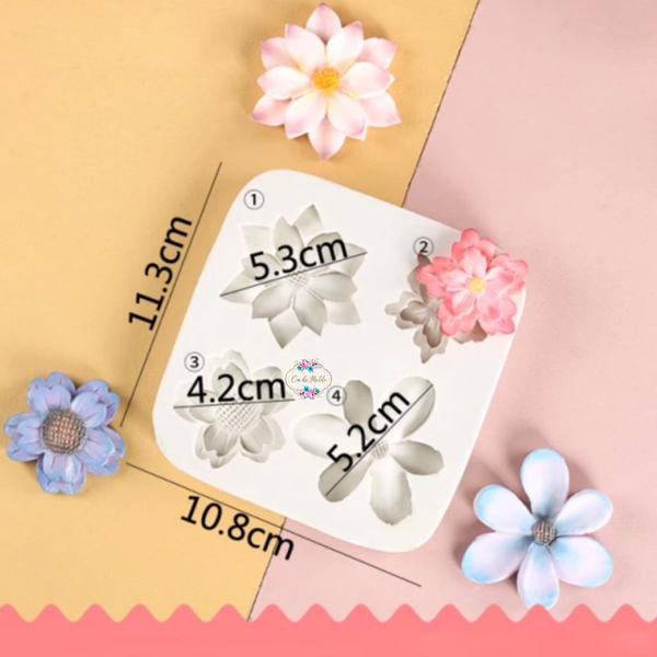 Imagem de Molde de Silicone Flores Diversas Grandes 4 Cav