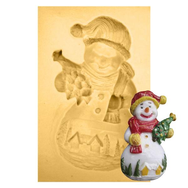 Imagem de Molde de Silicone para Biscuit Casa da Arte - Modelo: Boneco de Neve com Árvore N021